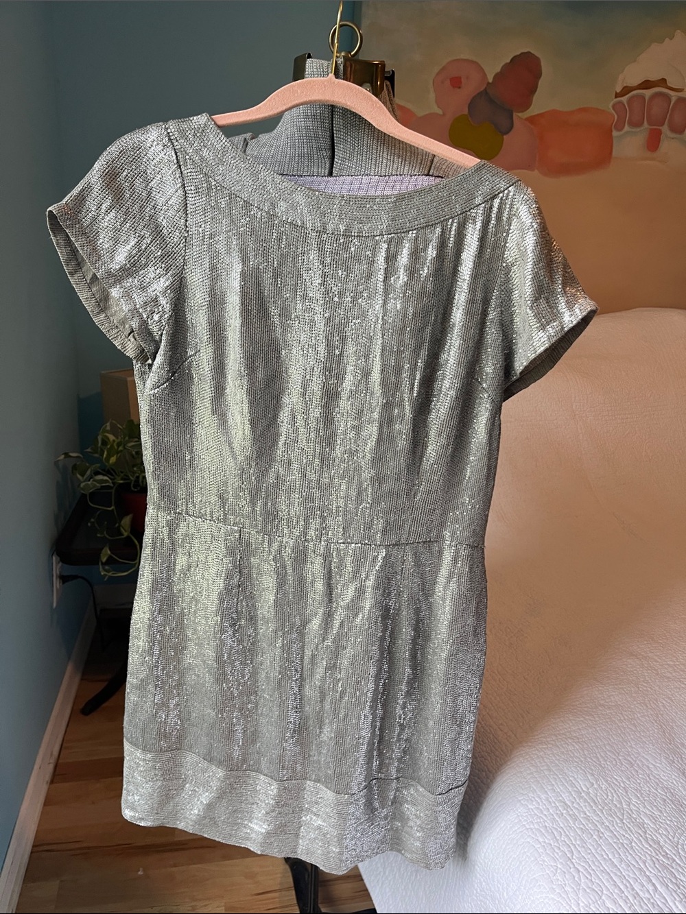 Reiss Silver Sequin Mini Dress Size 12